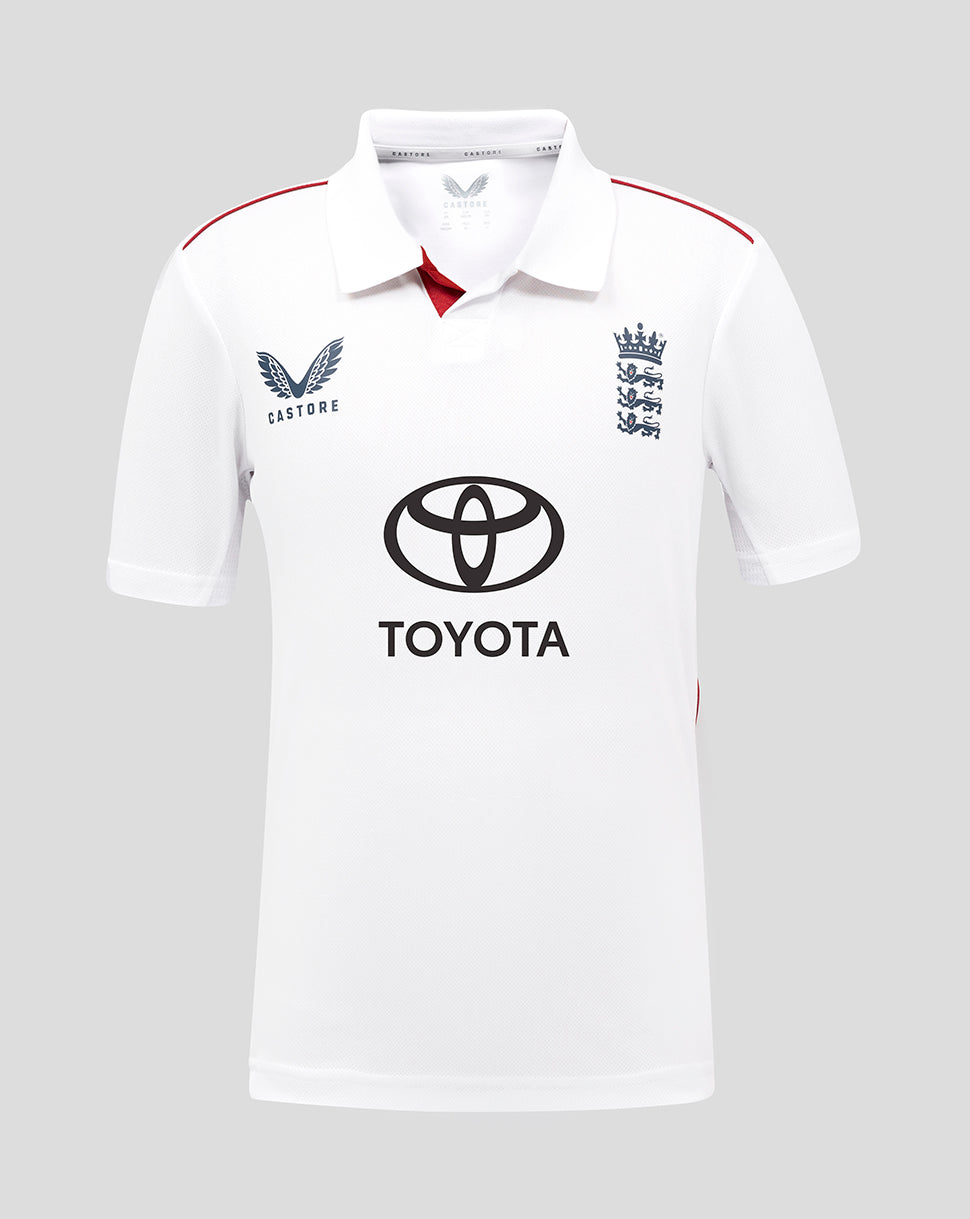 Junior 26/27 England Cricket Test Short Sleeve Shirt - White