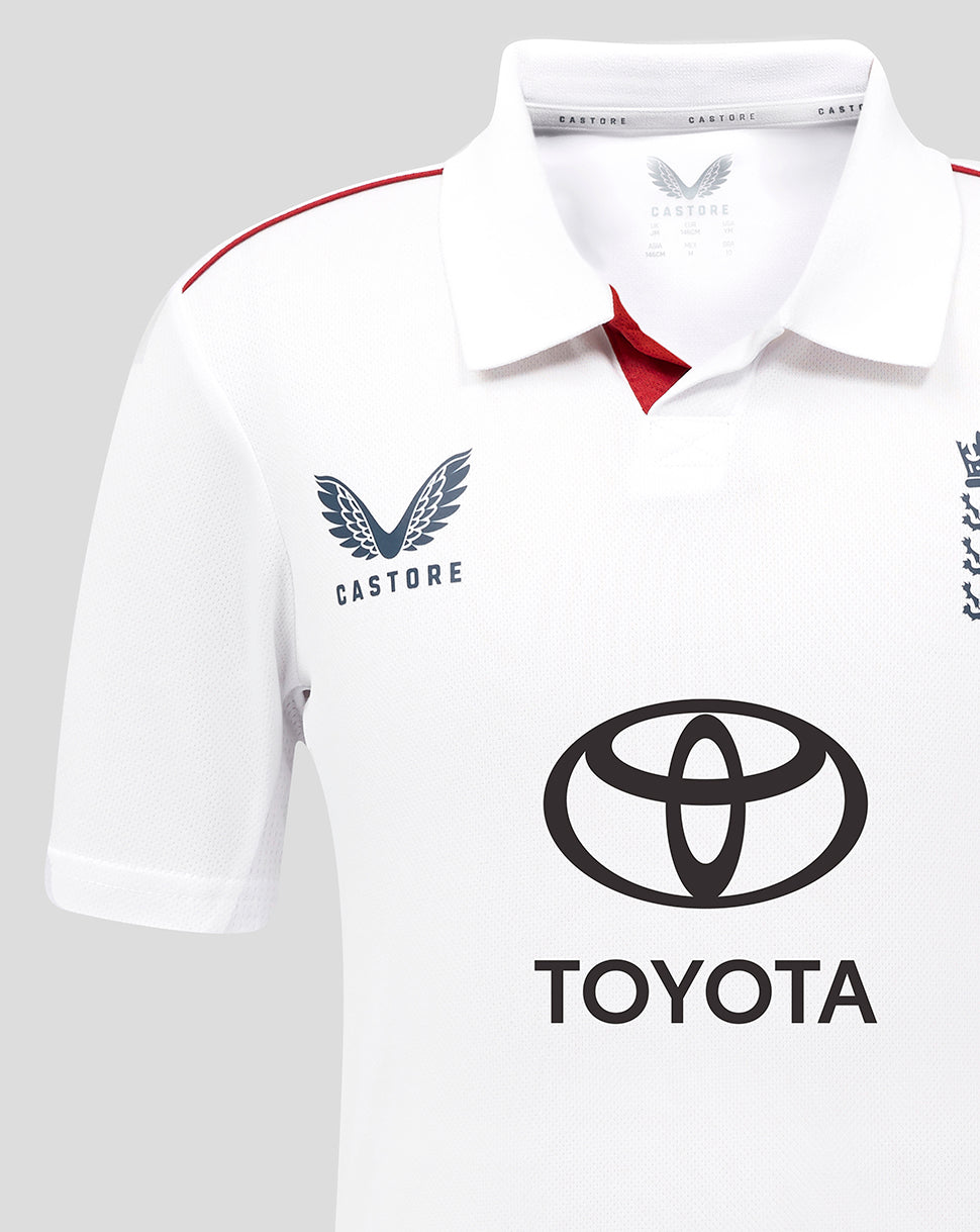 Junior 26/27 England Cricket Test Short Sleeve Shirt - White