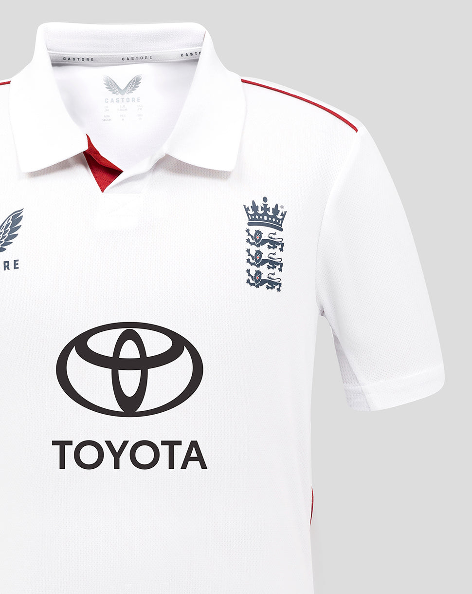 Junior 26/27 England Cricket Test Short Sleeve Shirt - White